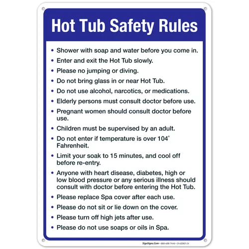Letrero de reglas de seguridad para bañera de hidromasaje, cartel de piscina, 10 x 14 pulgadas, libre de óxido, aluminio 040, resistente a la