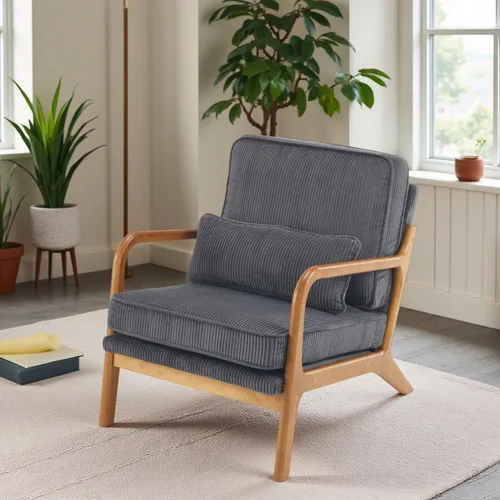 Miniatura 18 de VINGLI Juego Mejorado de 2 Sillones de Acento de Pana Premium, Sillón Tapizado con Brazos, Silla de Lectura Cómoda de Madera Maciza con Almohada