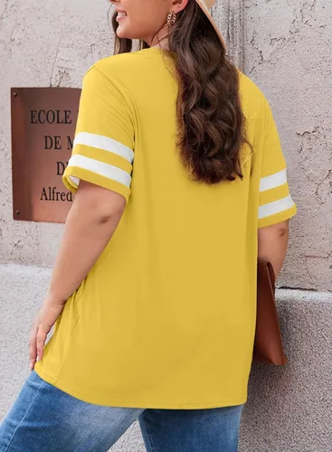 Miniatura 50 de Eytino Blusas de talla grande para mujer, cuello en V, manga corta, a rayas, casual, holgada, con bolsillo (1X-5X)