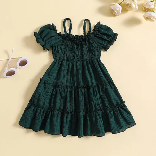 Miniatura 2 de BemeyourBBs Vestido de verano para niña pequeña, manga corta, volantes, plisado, vestido de playa para niña pequeña