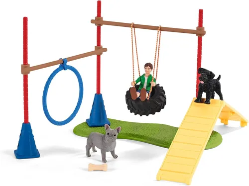 Schleich Farm World, juguetes de granja para niñas y niños de 3 a 8 años, juego de 14 piezas, entrenamiento de agilidad para cachorros en The Dog