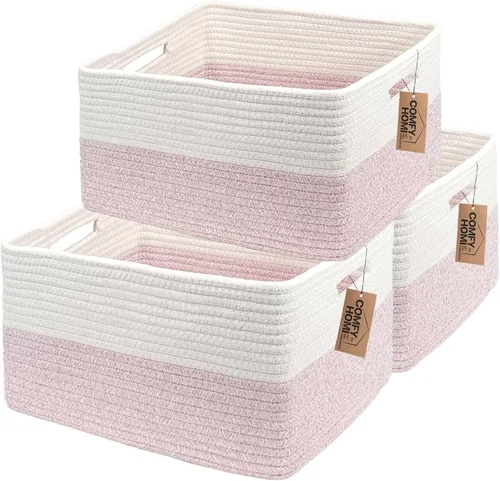 Miniatura 23 de COMFY-HOMI Cestas de almacenamiento de 11.5 x 7.5 x 4.7 pulgadas para organizar, cesta tejida de cuerda de algodón, caja de almacenamiento