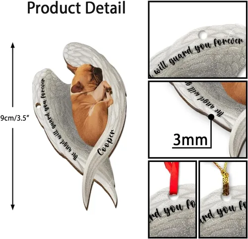 Miniatura 3 de Adorno plano 2D personalizado conmemorativo de perro de bulldog francés, adorno de memoria para perros, alas de ángel conmemorativas para mascotas