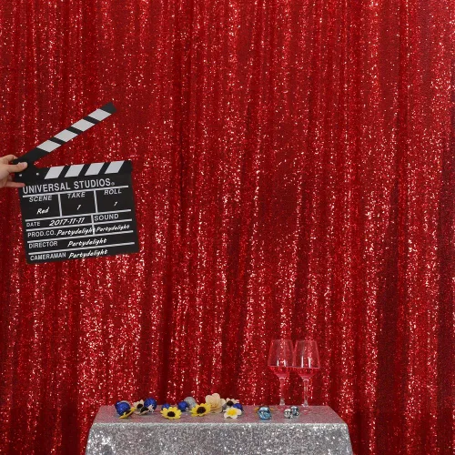 Miniatura 23 de PartyDelight - Fondo de lentejuelas rosa intenso de 6 pies x 8 pies para fotografía, cortina de bodas y eventos especiales Rosa encendido