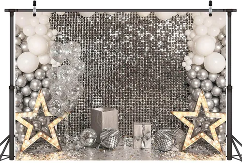 Miniatura 5 de Telón de fondo de fiesta de discoteca plateado con purpurina para mujer, recepción, fotografía, fondo, decoración de mesa de pastel, fondo