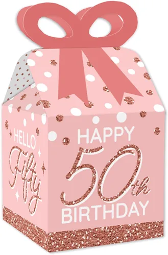 Miniatura 11 de Big Dot of Happiness 13º cumpleaños rosa oro rosa – Cajas de regalo cuadradas – Cajas de lazo para fiesta de feliz cumpleaños – Juego de 12