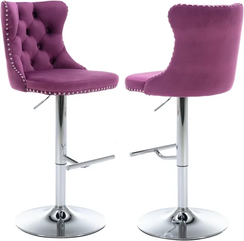 Miniatura 35 de Aoowow Juego de 2 taburetes de bar giratorios, taburetes de bar ajustables con respaldo de terciopelo copetudo, sillas de bar modernas tapizadas
