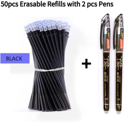 Miniatura 2 de Juego de 2 + 50 bolígrafos de gel de tinta azul y negra de 0.020 in, borrable, con mango lavable, escritura escolar, papelería, tinta de gel (negro)