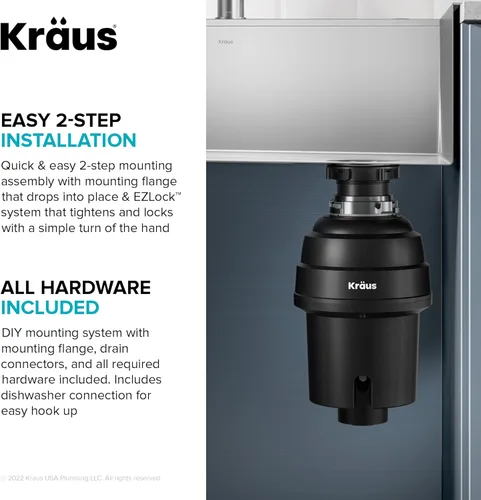 Miniatura 11 de KRAUS WasteGuard KWD100-100MBL - Triturador de basura ultra silencioso de 1 HP con conexión rápida, cubierta de drenaje para fregadero de cocina