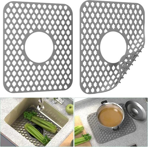 Miniatura 13 de TOOVEM - Tapete protector para fregadero de cocina, rejilla protectora de fregadero de 13.58 x 11.6 pulgadas, forro antideslizante resistente al