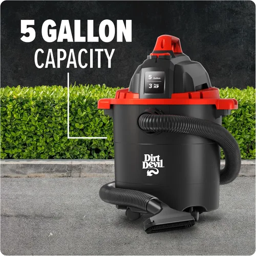 Miniatura 3 de Dirt Devil Aspiradora de taller con cable de 5 galones, portátil, resistente para garaje, hogar, taller o vehículo, diseño compacto con herramientas
