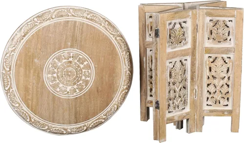 Miniatura 6 de Mesa auxiliar de madera, mesa auxiliar redonda tradicional, mesa auxiliar redonda moderna tallada a mano, octogonal de 18 pulgadas, color blanco