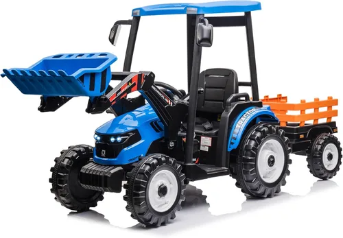 Kidsera Tractor de Montar para Niños de 24V con Remolque y Cargadora Frontal, Tractor 3 en 1 con Caja de 4 Velocidades, Motores Duales de 24 Voltios