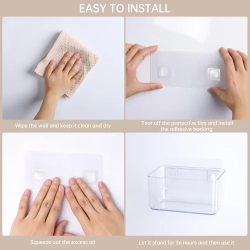 Miniatura 5 de PAVSTINE Paquete de 2 estantes de ducha transparentes, estantes adhesivos para ducha de baño, organizador de ducha de baño montado en la pared