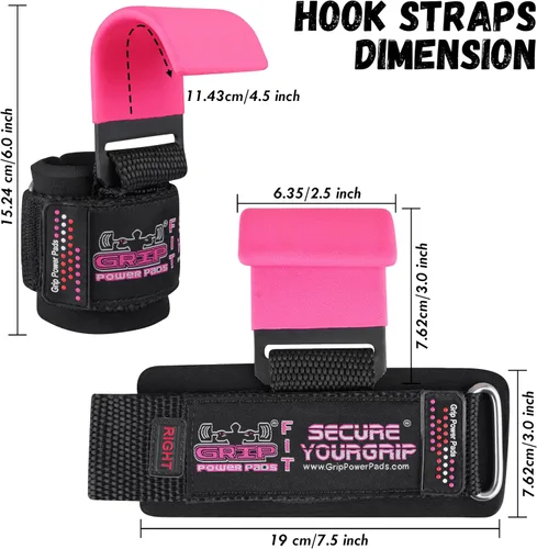 Miniatura 6 de Ganchos de acero para levantamiento de pesas de alta resistencia, juego de 2 guantes de entrenamiento acolchados de alta calidad Rosa clásico