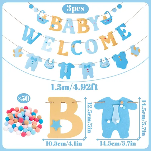 Miniatura 2 de Paper Jazz Decoraciones para baby shower con texto en inglés "It's A Boy" para telón de fondo, diseño de texto en inglés "It's A Boy