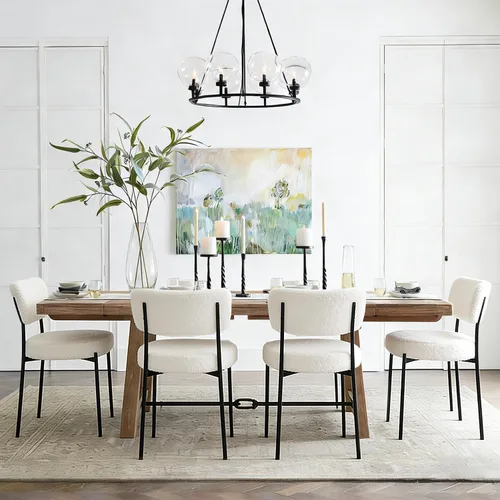 Miniatura 20 de Juego de 2 sillas de comedor negras Stabrech, sillas de comedor con respaldo curvo, sillas de comedor modernas de bouclé tapizadas para la sala