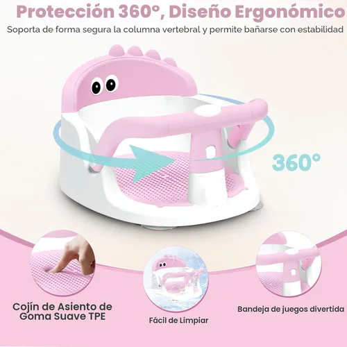 Miniatura 4 de Asiento de baño para bebés de 6 meses en adelante sentados, silla de baño antideslizante con ventosa, seguro y cómodo asiento de baño infantil Rosa