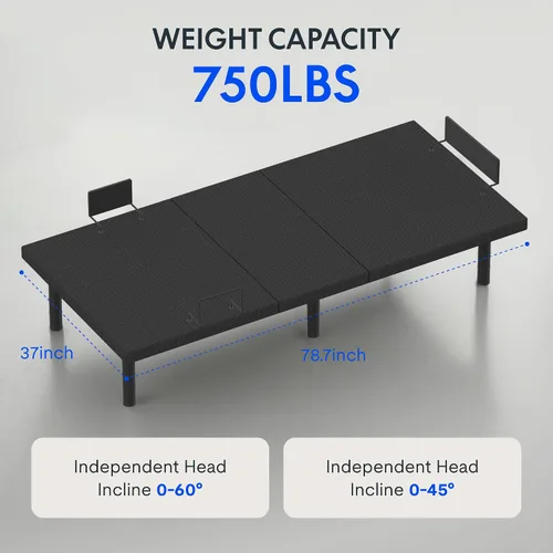 Miniatura 2 de FLEXISPOT Base de cama ajustable individual XL + colchón de espuma viscoelástica de gel refrescante de 12 pulgadas, masaje, inclinación de cabeza