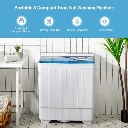 Miniatura 8 de Giantex Lavadora semiautomática, lavadora de doble tina con secadora de centrifugado, capacidad de 26 libras, bomba de drenaje integrada, lavadora