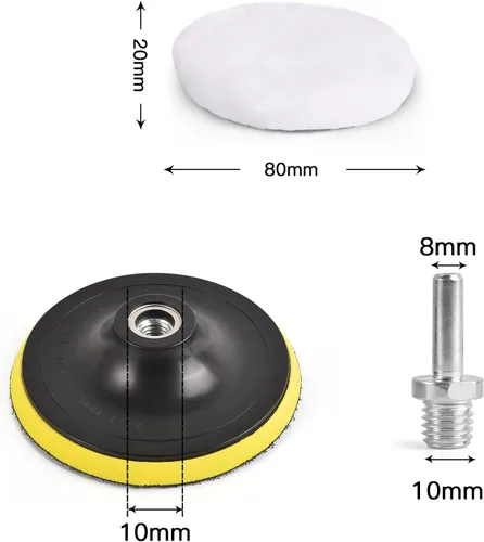Miniatura 2 de Kshineni Juego de 7 discos de 3 pulgadas (80 mm) de lana para pulido y lustre de coche con adaptador de taladro M10