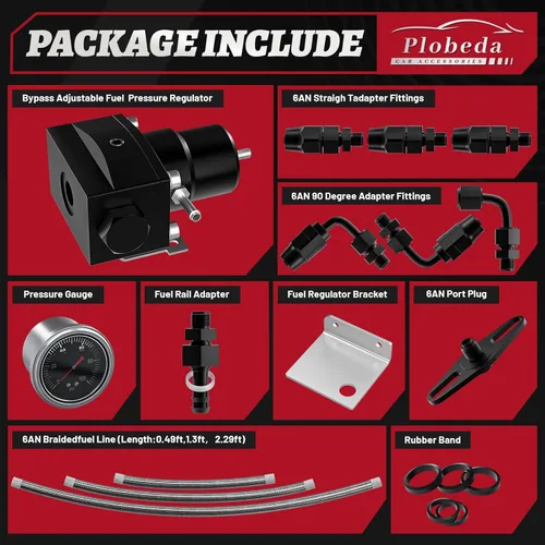 Miniatura 2 de Kit regulador de presión de combustible EFI con retorno de derivación 0-100 psi, medidor de presión AN6-6AN, conectores de manguera de línea