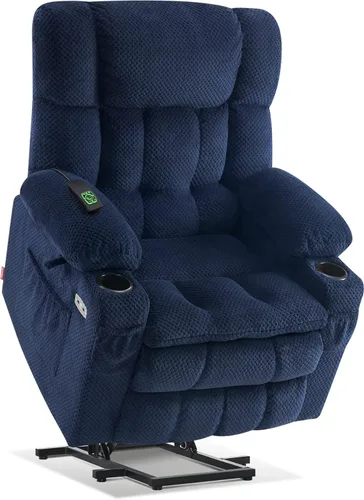 Miniatura 23 de MCombo 7893 - Silla reclinable pequeña de doble motor para ancianos pequeños, silla elevadora de gravedad cero con calor y masaje, posición Beige