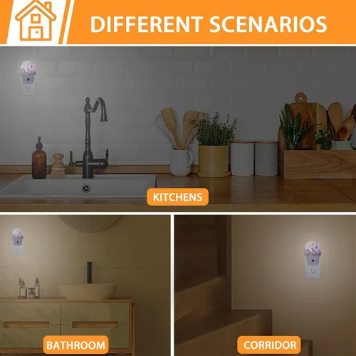 Miniatura 7 de Luz nocturna de mariposa con flores de lavanda, luces nocturnas enchufables a la pared con sensor de atardecer a amanecer, lámpara para dormitorio