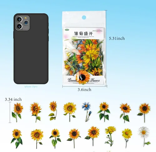 Miniatura 4 de Juego de calcomanías de flores – 140 piezas naturales de hongos florales botánicos, autoadhesivos, álbumes de recortes, calcomanías decorativas