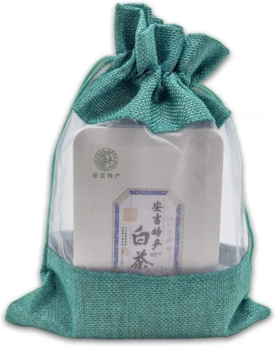 Miniatura 2 de Paquete de 48 bolsas de regalo grandes de lino, arpillera y organza con cordones (6.5 x 8.5 pulgadas, verde azulado) - Bolsas de malla