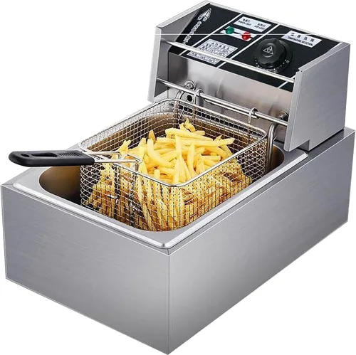 Freidora eléctrica de encimera para comercial y hogar, freidora eléctrica con cesta y tapa para cocina y restaurante en el hogar, capacidad de