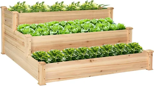 Miniatura 10 de S AFSTAR Cama de jardín elevada de 3 niveles, maceta elevada para exteriores, para verduras, frutas, hierbas, flores, kit de maceta de madera