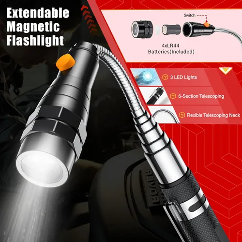 Miniatura 3 de Regalos para el día del padre, juego de herramientas magnéticas telescópicas, linterna magnética extensible con espejo de inspección, linterna LED