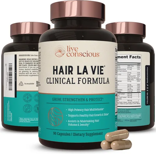 Hair La Vie Live Conscious - Vitaminas clínicas para el crecimiento del cabello para mujeres y hombres con biotina, colágeno y palma enana americana