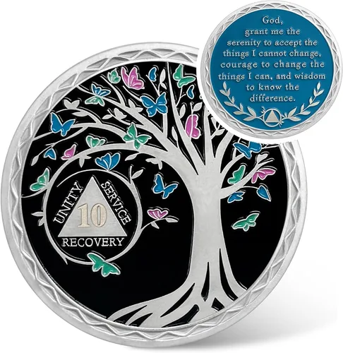 Miniatura 7 de Moneda de sobriedad de 11 meses – Monedas AA del árbol de la vida de mariposa de recuperación – Fichas AA de once meses y medallones – 1-40 chips