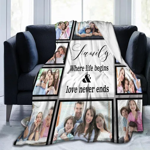 Manta personalizada con fotos de miembros de la familia, añade 10 fotos, Where Life Begins and Love Never Ends, manta mullida, regalos para Familia