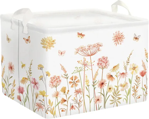 Clastyle Cesta de regalo de flores bohemias para primavera y verano, flores silvestres, plantas de diente de león, mariposa, cesta de regalo para