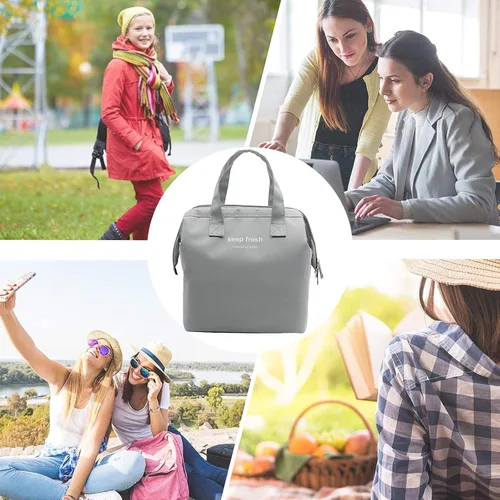 Miniatura 7 de Mziart Bolsa de almuerzo aislada simple Bento bolsa de almuerzo bolsa de almuerzo para mujeres hombres adultos picnic trabajo senderismo playa (azul)