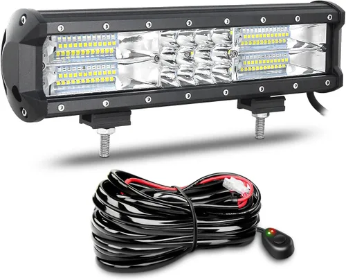 Willpower Barra de luz LED de 12 pulgadas, 180 W, con arnés de cableado, haz combinado de inundación, luz de trabajo antiniebla, luces de conducción