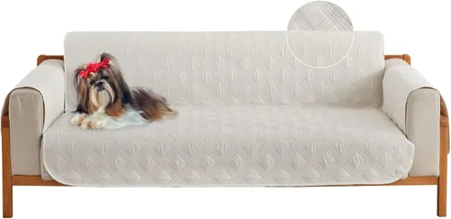 Miniatura 7 de Qubjus Funda de sofá de 2 plazas Revesible para sofá de 2 cojines, lavable, protector de muebles con correas elásticas para perros, mascotas, niños