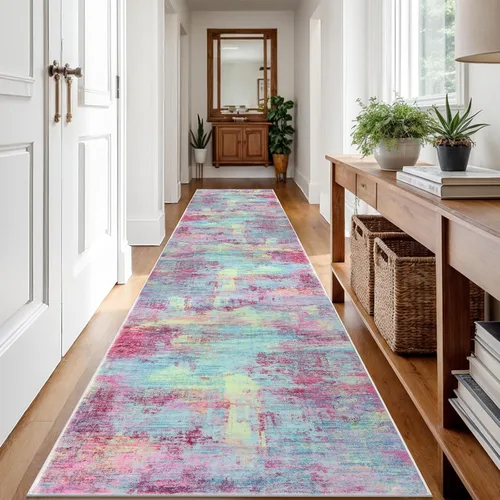 Miniatura 290 de IOHOUZE Alfombra abstracta lavable de 3 x 12 pies para pasillos, antideslizante para cocina, camino de entrada de lana sintética para interiores