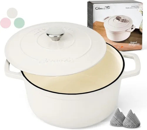Miniatura 12 de Ciwete Horno holandés de hierro fundido esmaltado, olla de 4.4 cuartos de galón con tapa y agarraderas, utensilios de cocina resistentes
