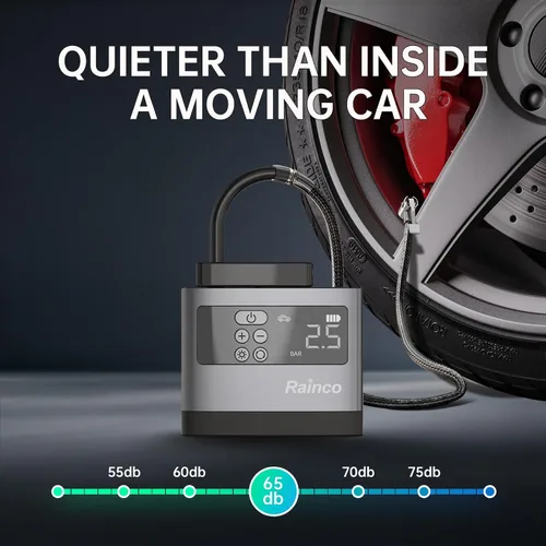 Miniatura 6 de Rainco Mini inflador de neumáticos, compresor de aire portátil con luz LED, bomba de aire para bicicleta, mini bomba de neumáticos de coche