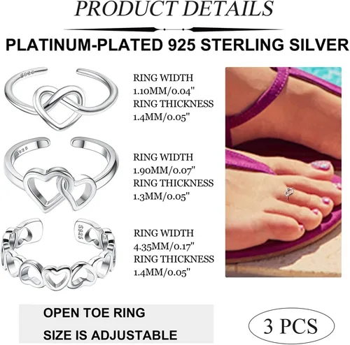 Miniatura 4 de MUSECLOUD Anillos de dedo del pie para mujer, plata de ley 925, anillos de cola de margarita, juego de joyas de pie de playa, anillo de nudillos