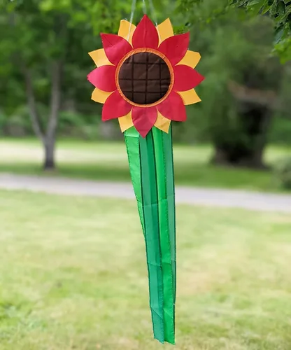 Miniatura 5 de Madrona Brands Manga de viento de flores rojas, decoración duradera para colgar en exteriores, patio, jardín, patio, hogar y más, 42 pulgadas