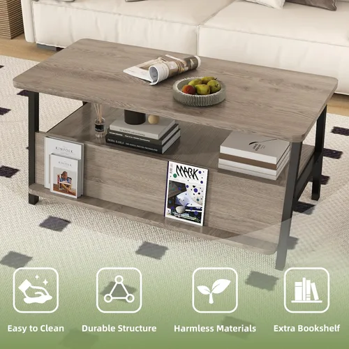 Miniatura 5 de GOODONE Mesa de centro de 2 niveles para sala de estar, mesa de centro pequeña con estante de almacenamiento y estantería, mesa central para sala
