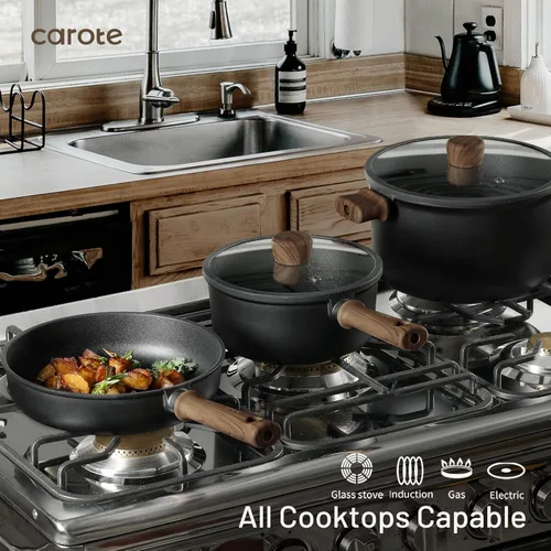 Miniatura 12 de CAROTE Juego de 44 piezas de utensilios de cocina antiadherentes, ollas y sartenes antiadherentes, juego de utensilios de cocina de inducción