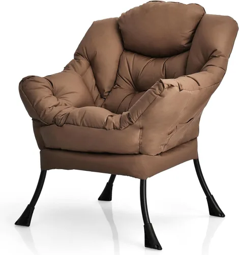 Miniatura 10 de Giantex Silla moderna perezosa, silla de salón contemporánea de tela de poliéster con marco de acero, silla individual tapizada con reposabrazos