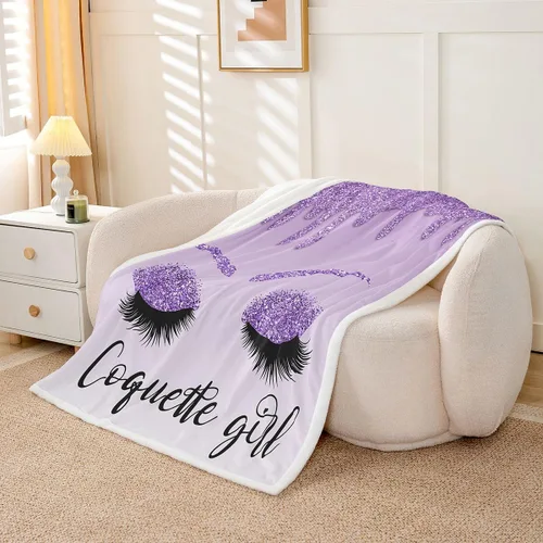 Miniatura 12 de Erosebridal Manta de vellón de pestañas de 40 x 50 pulgadas, hermosa manta de maquillaje femenino para niñas y mujeres, decoración de dormitorio
