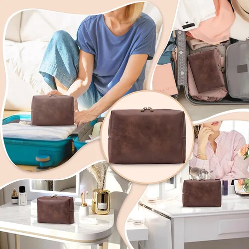 Miniatura 4 de Bolsa de cosméticos personalizada pequeña pana maquillaje bolsa de viaje organizador de cepillos de almacenamiento, Marrón